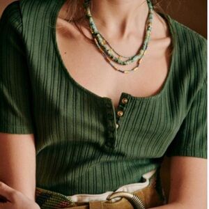 Sezane Malo T-Shirt in Khaki, Size XS